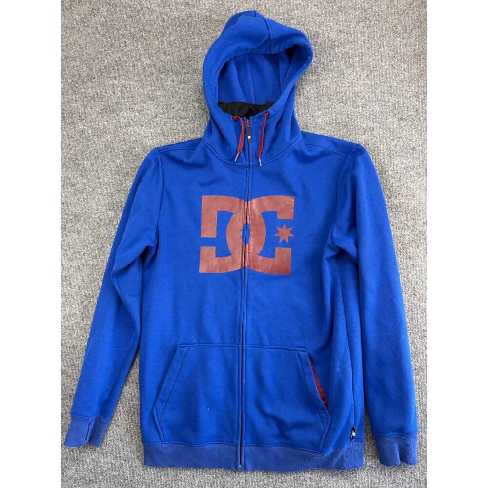 DC Snowboarding Ride Built Hoodie Men's L Blue Red Full Zip Fleece Neck Gaiter